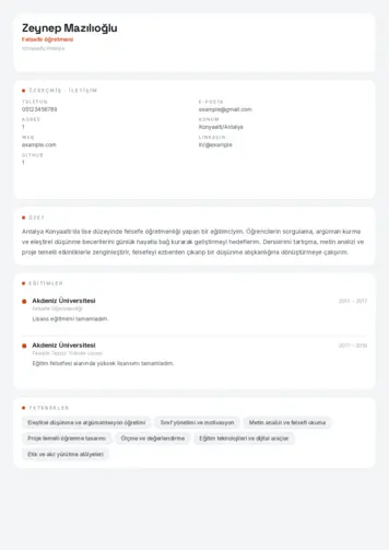 Felsefe Öğretmeni CV Örnekleri cv indir